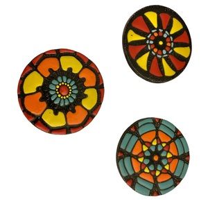 Geometric Round Ceramic set of 3 drink coasters